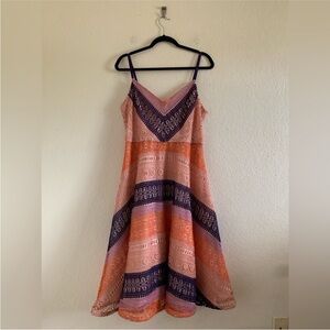 Anthropologie Maeve Summer Cottage Dress Lace Size 14 Pink Peach Purple